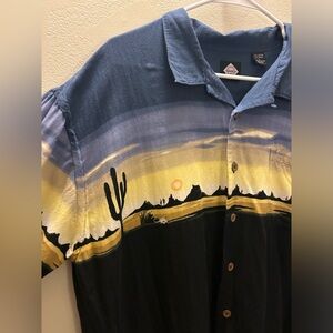 Vintage Tabasco Button Up Shirt Mens Large Desert Scenic Graphic Full Print